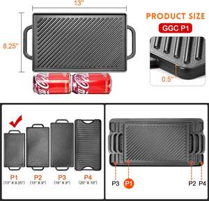 Cast Iron Reversible Double Sided <strong>Grill</strong> Griddle 3 Inches <strong>Thick</strong> for Gas <strong>Grills</strong> Stove Tops 13x8.25 Rectangular Ribbed <strong>Pan</strong> - Product Image 2