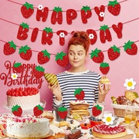Guirlande de bannière thème fraise joyeux anniversaire, décoration de gâteau, ensemble de décoration joyeux anniversaire
