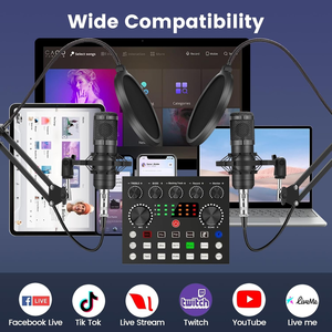 Paquete de Equipamiento para Podcast, 2 Interfaces de <span class=keywords><strong>Audio</strong></span> <span class=keywords><strong>XLR</strong></span> con Cable, Cambiador de Voz, Micrófonos de Condensador, Solución Todo en Uno para Gamers con Cancelación de Ruido - Product Image 4