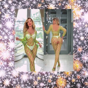 جديد 2025 بودي ستوكينج جمبسوت مثير من السباندكس/البوليستر بتصميم حريري شفاف بفتحات مفتوحة عند المنشعب - Product Image 3