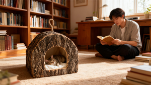 Comodo Letto Portatile per Gatti, Cuccia per Animali Domestici, Letto Confortevole per Amici Pelosi, Casa per Gatti in Rattan - Product Image 5