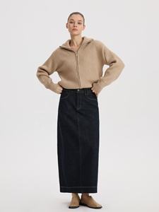 YUANBOFEI Jupe Mi-Longue en Jean Bleu pour Femme, Coupe Cintrée Style Trapèze avec Logo à la Taille, pour l'Automne - Product Image 3