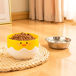 Bol pour animaux de compagnie, antidérapant, pour chat et chien, avec design de canard en caoutchouc, forme arrondie, intérieur en acier inoxydable - Product Image 2