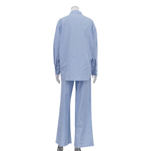 Abiti classici <span class=keywords><strong>in</strong></span> <span class=keywords><strong>cotone</strong></span> a maniche lunghe a righe blu 2025 Set di 2 pezzi da <span class=keywords><strong>donna</strong></span> Set di pantaloni e camicia da <span class=keywords><strong>donna</strong></span> autunnali - Product Image 5