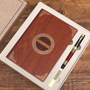 Chinese Style Luxury Retro Business Gift Set In-Stock Stainless Steel Red <b>Mug</b> Notebook USB with Letterpress Printing Custom Logo - Product Image 3