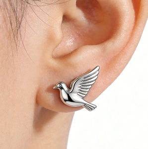 Boucles d'oreilles clous en acier inoxydable motif <span class=keywords><strong>colombe</strong></span> mignonne Inspire Jewelry, <span class=keywords><strong>bijoux</strong></span> animaux pour hommes et femmes, cadeau de fête pour les amoureux des oiseaux - Product Image 2