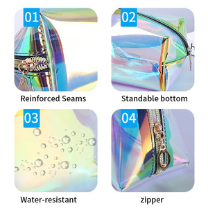 Bán Buôn Dây Kéo Mỹ Phẩm <span class=keywords><strong>Pouch</strong></span> Túi Du Lịch Không Thấm Nước Trang Điểm Bàn Chải Túi Biểu Tượng Tùy Chỉnh PVC Holographic Rõ Ràng Túi Mỹ Phẩm Cho Phụ Nữ - Product Image 3