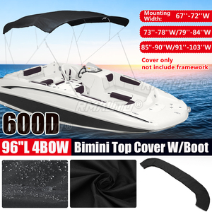 600D Boat Cover 4 Bow Bimini Top Replacement <b>Canvas</b> Waterproof Anti UV Boat Pontoon Cover No <b>Frame</b> with Boot Cover Black/Blue - Product Image 1