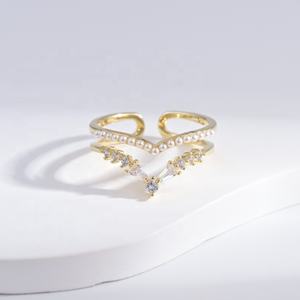 Prix d'usine, bagues vintage en argent sterling 925 plaqué or 18 carats, mode mariage, ouvertes, ajustables, pour femmes, délicates, avec perles. - Product Image 3