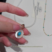 Collier pendentif en perles d'eau douce turquoise avec chaîne en bambou superposée en cuivre pour femme, accessoires de mode sportifs et décontractés