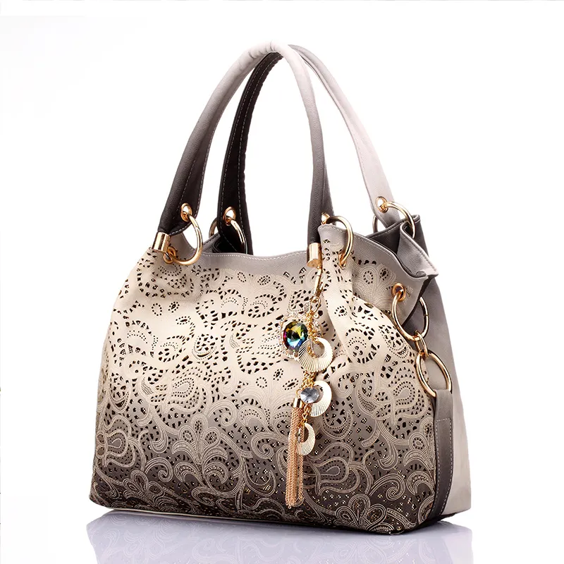 REALER hollow out ombre floral print women shoulder crossbody bags pu leather ladies totes hand bags handbags for women