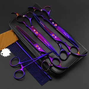 Dog Grooming Scissors 7" Purple Dragon Japan Stainless Chunker Pet Beauty Thinning Scissors Curved Scissors Kit Add Bag Z3012