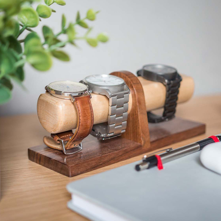 Customized Countertop 4 Locations Mechanical Watch Display Box Walnut Smart Watch Display Case with Drawer — view 2