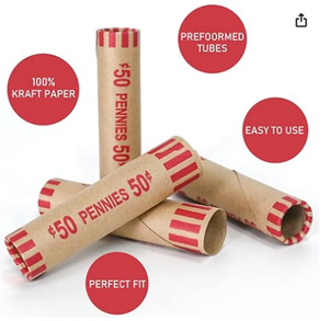 Conjunto de Embudo y Envolvedor para Clasificar Monedas, Tubo Contador de Monedas Codificado ABA de 5 Colores con Rollos de Papel Kraft para el Hogar, Banco u Oficina - Product Image 5