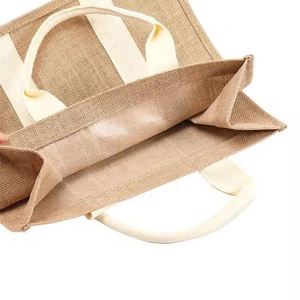 Large Capacity Laminated Burlap <b>Tote</b> Reusable and Eco-Friendly Jute <b>Bag</b> With Knitted Handle Custom Printed Logo for Gift - Product Image 2