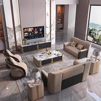 Ensemble de canapés en cuir de luxe italien postmoderne couche supérieure haut de gamme en cuir de vachette grand plat Villa meubles canapé léger salon