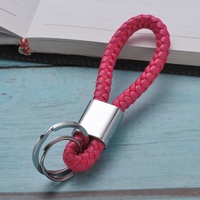 Porte-clés créatif unisexe en métal, cordon en cuir tissé, Double boucle, pendentif de téléphone de voiture