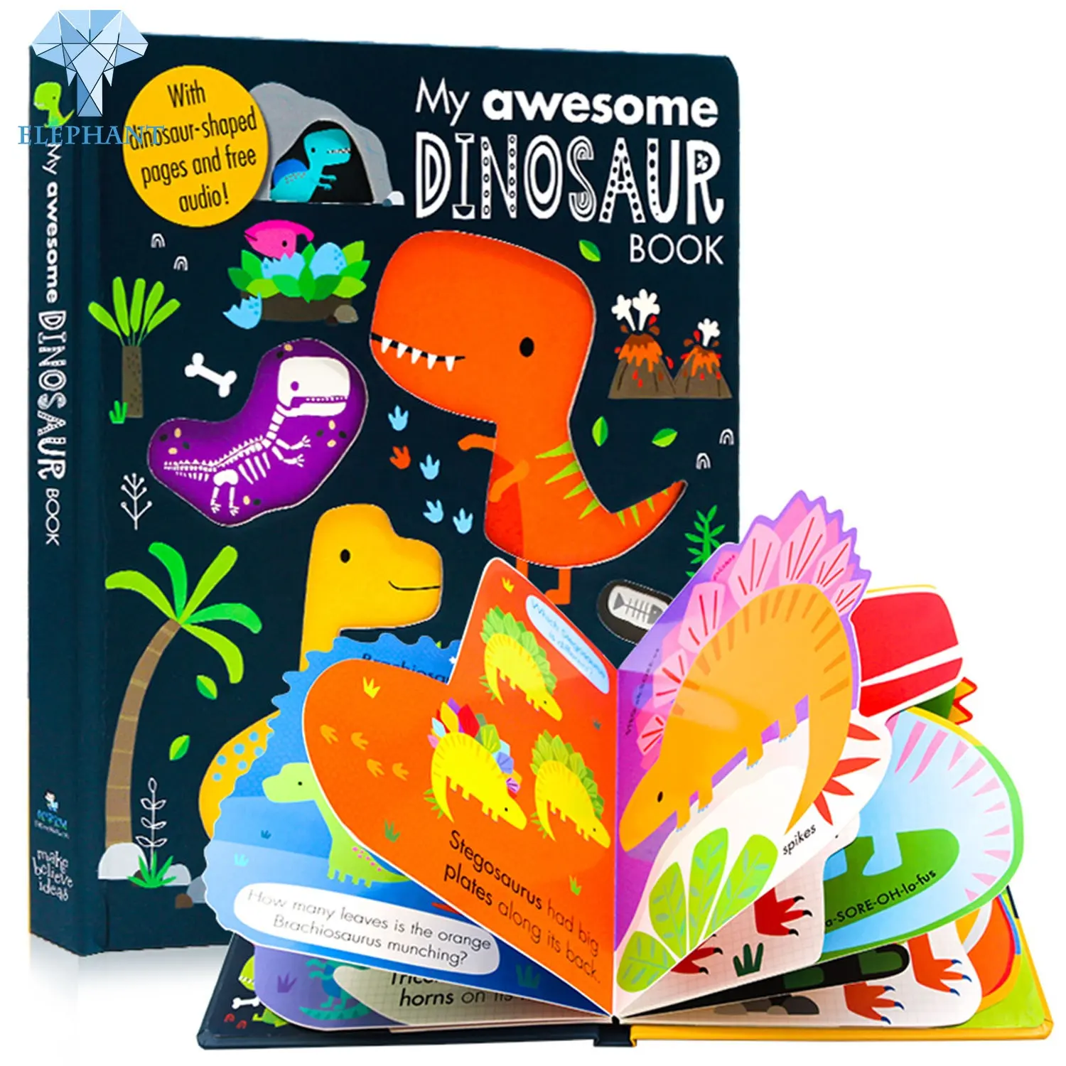 Stampa di libri con copertina rigida Oem all'ingrosso bambini che colorano il libro sonoro interattivo del dinosauro del fumetto