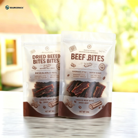Bâtonnets de bœuf séché faible en gras, collations saines de viande séchée, emballage personnalisé pour bâtonnets de bœuf séché, sachet refermable pour collations de viande séchée moelleuse