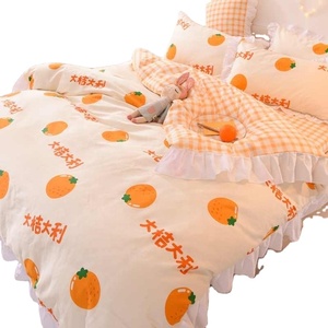 Conjunto de Roupa de Cama Kawaii Arco-Íris em Algodão Tamanho Twin Full <span class=keywords><strong>Queen</strong></span> com Estampa de Morango, Flores e Corações, Lençol Ajustado, Fronhas e Capa de Edredom - Product Image 4