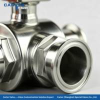 Vanne à boisseau sphérique électrique sanitaire 3 voies SS316L, à raccordement Tri-Clamp, actionneur marche/arrêt, inverseur de débit type L, poli miroir, pour boissons et produits laitiers