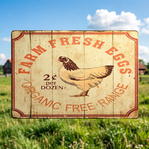 Letrero Metálico Retro Vintage, Huevos Frescos <span class=keywords><strong>de</strong></span> Granja, <span class=keywords><strong>Pollo</strong></span> Orgánico <span class=keywords><strong>de</strong></span> <span class=keywords><strong>Corral</strong></span>, Placa Decorativa para Pared, Cocina, Comedor, Decoración Rústica para el Hogar - Product Image 1