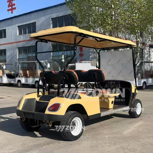 Vehículo eléctrico de golf turístico estándar de 4 plazas en color beige con un diseño minimalista en amarillo cálido y un toldo parasol a juego. - Product Image 2