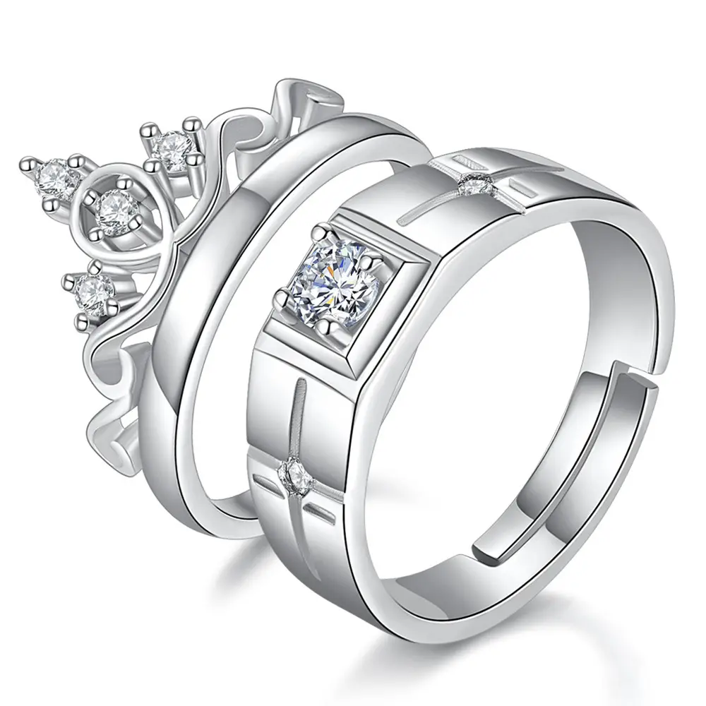 Anillos de corona romántica para amantes, tamaño libre, anillo de plata barato con cristal, acepta pedidos pequeños, joyería de boda