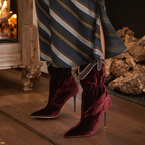 Botines <span class=keywords><strong>de</strong></span> mujer <span class=keywords><strong>de</strong></span> talla grande 45 personalizados, tacón alto fino, rojo <span class=keywords><strong>vino</strong></span>, ante elástico, Botines <span class=keywords><strong>de</strong></span> tacón <span class=keywords><strong>de</strong></span> aguja, otoño corto occidental - Product Image 3