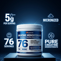 Créatine monohydrate micronisée en poudre, marque privée OEM, 500 g, nutrition sportive pure pour la force et les performances musculaires