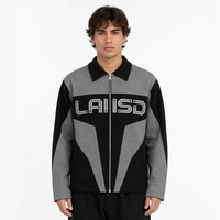 Veste zippée personnalisée pour homme, chauffante, coupe-vent, broderie 3D, color block noir-gris, style course, entièrement zippée, col montant, streetwear, hiver