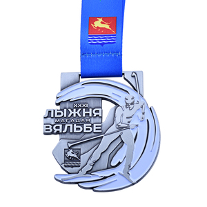 Medalla de esquí con logotipo personalizado de plata antigua, medallas de esmalte de plata antigua personalizadas, diseña tu propio Premio de competición, artesanías de Metal - Product Image 2