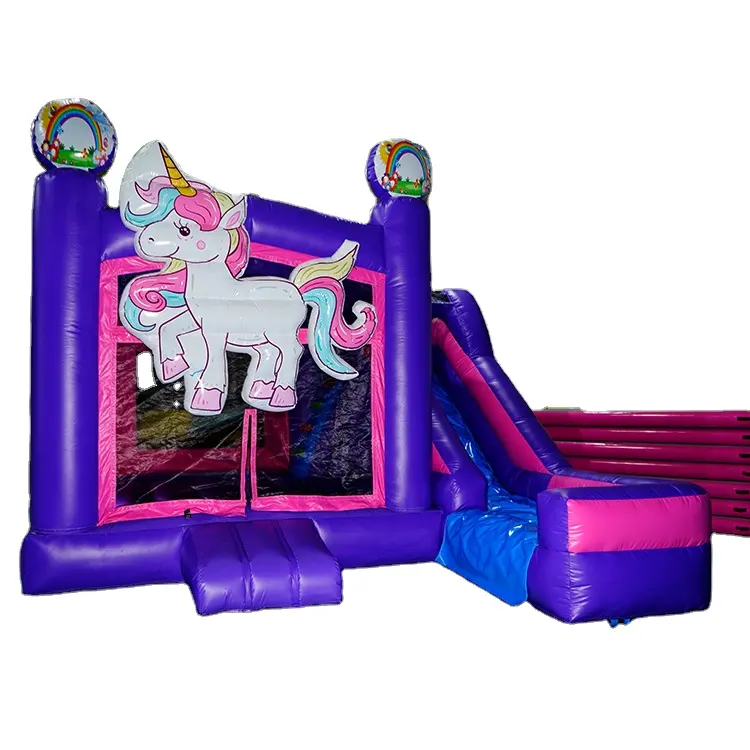 Purple Inflatable Bouncer Jeux Gonflables Unicorn Bouncy Castle with Slide