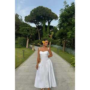 Vestido Largo Blanco con Tirantes Finos y Estampado Floral, con Cremallera y Volantes Decorativos, Estilo Formal para Fiesta, Talla Única/XS para Mujer, Tirantes Finos, Largo hasta el Suelo - Product Image 5