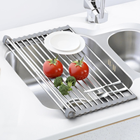 Égouttoir à vaisselle pliable en acier inoxydable, support de séchage sur pied pour évier, organisateur de rangement de cuisine pour bols, assiettes et ustensiles