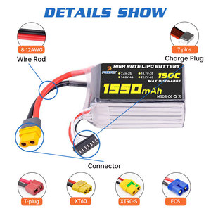 Ponfly 1550mAh 4S 6S 150C Lipo Pin 14.8V 22.2V pin lithium 150C 1500mAh FPV vtol quadrocopter đua bay không người lái - Product Image 4