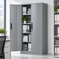 Armoire de rangement verticale en métal gris à 2 portes avec serrure et étagères pour l'organisation de dossiers au bureau, à domicile ou en entreprise