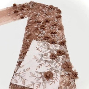 Motivo floreale con perline di pizzo africano con perla e paillettes in Tulle tessuto per il <span class=keywords><strong>vestito</strong></span> di Gala - Product Image 3