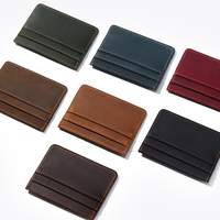 Portefeuille minimaliste en cuir véritable Crazy Horse avec logo personnalisé, porte-cartes magnétique fin et mince pour cartes de crédit, d'identité et de banque