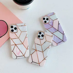 Electroplated Geometric splice IMD marble phone case for iphone 13 pro max phone case 1.8mm hard mobile phone accessories case