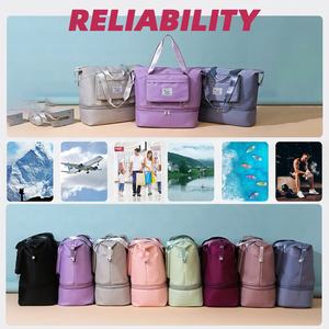 Toptan özel Logo büyük kapasiteli spor salonu kadın erkek su geçirmez katlanır seyahat ayakkabı cebi ile genişletilebilir Duffel silindir çanta - Product Image 5