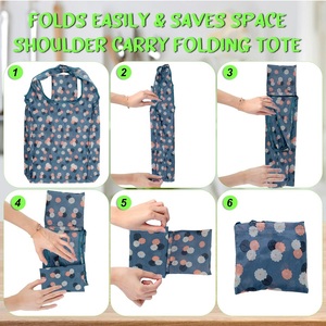 Sac de courses pliable en polyester et nylon taffetas 190T, grand format, robuste, à motif de dessin animé, en stock, promotion de gros - Product Image 5
