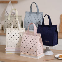 Sac à déjeuner personnalisé en velours côtelé à pois, sac isotherme portable pour pique-nique avec doublure en aluminium, sac isotherme imperméable