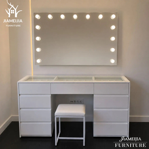 <span class=keywords><strong>Coiffeuse</strong></span> de maquillage haute brillance avec miroir LED, plateau en verre, tiroirs et tabouret, laquée blanche, mobilier, vente en gros, OEM - Product Image 1