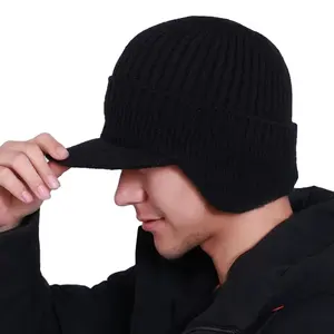 Gorro de bombardero suave y cálido elástico de invierno, gorros de protección para los oídos, gorro de punto holgado para ciclismo al aire libre - Product Image 1