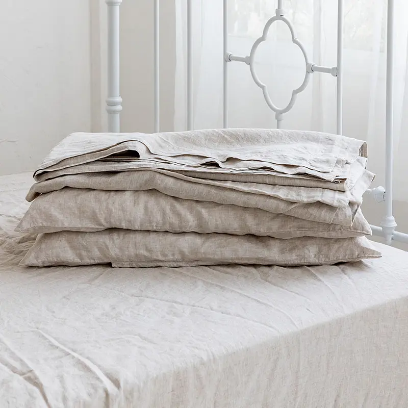 Juego de sábanas DE LINO francés con fundas de almohada, hecho a mano, para hotel, hogar, ropa de cama individual, juego de regalo