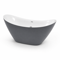 Baignoire autoportante en acrylique avec renfort en fibre de verre, intérieur blanc, extérieur gris mat, avec trop-plein et vidange escamotable