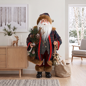 Figura de Papá Noel de Peluche con Diseño de Cuadros Azul Marino y Campanas de Latón para Decoración de Cabañas - Product Image 1