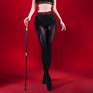 Leopard Print Waist Triangle Crotch Stockings 5D Ultra Thin Glossy Black Women's Transparent Four Seasons High Density Nylon - Product Image 1