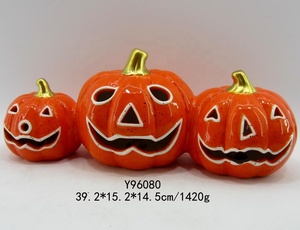 Décoration d'Halloween 2020, 3 citrouilles en céramique - Product Image 3